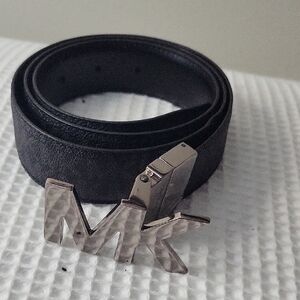 Michael Kors Black Leather Belt with Silver Buckle